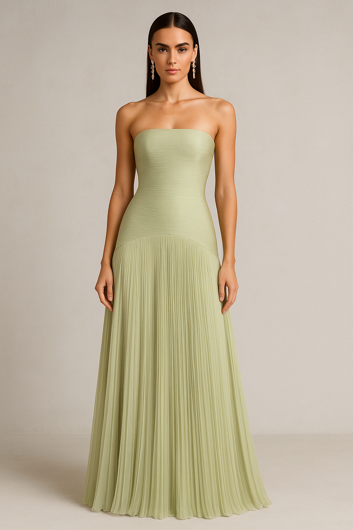 Lara – Strapless Pleated Wedding Guest Maxi Dress - Image 2