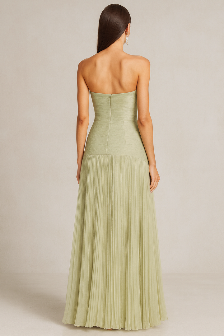 Lara – Strapless Pleated Wedding Guest Maxi Dress - Image 3