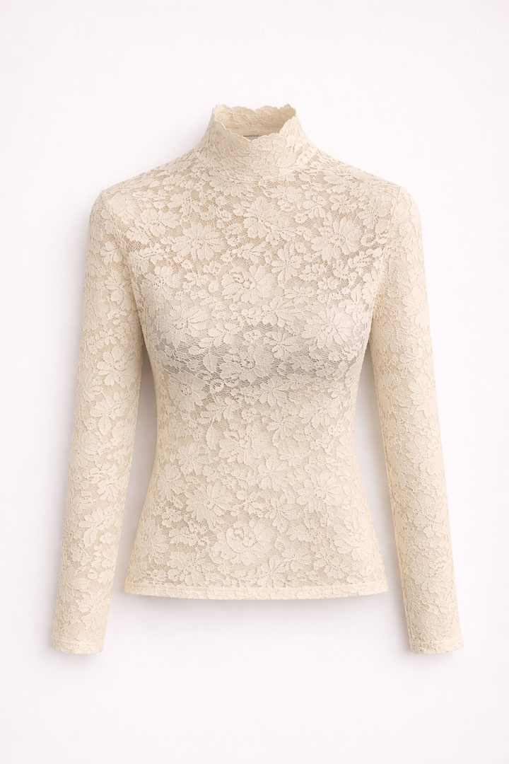 Hannah – Women’s Elegant Lace Top with High Neck – Floral Lace Blouse - Image 7