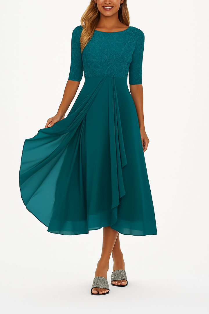 Sarah | Damen A-Linie Spitzen Midi Kleid