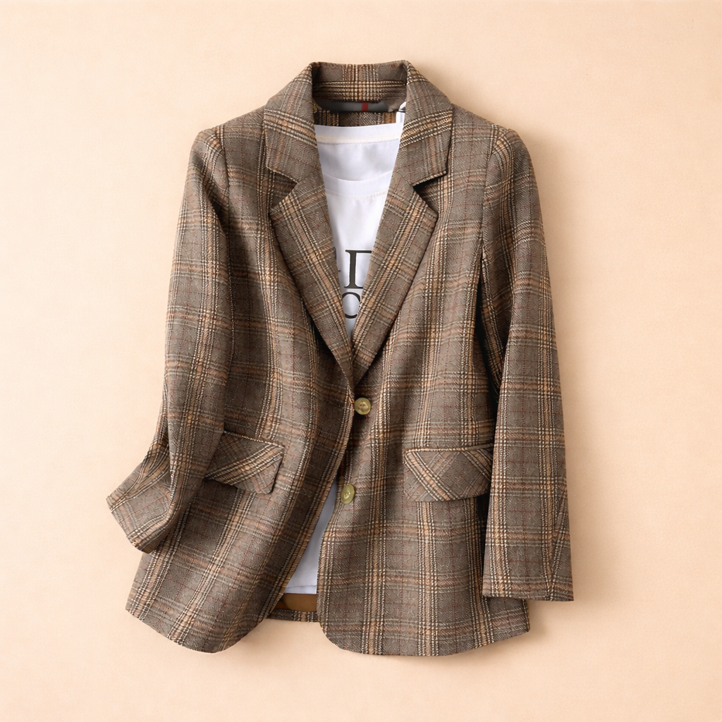 Damenblazer mit Karomuster und Schalkragen