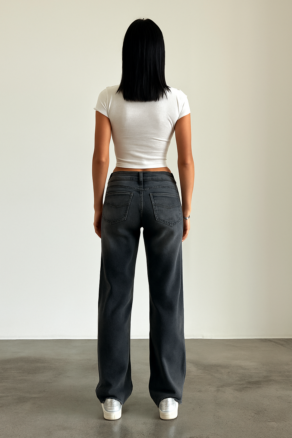 Damen jeans mittelhoher Bund weites Bein