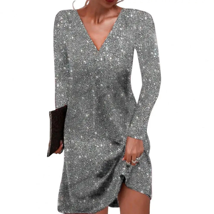 Elegantes Wickelkleid V-Ausschnitt Pailletten