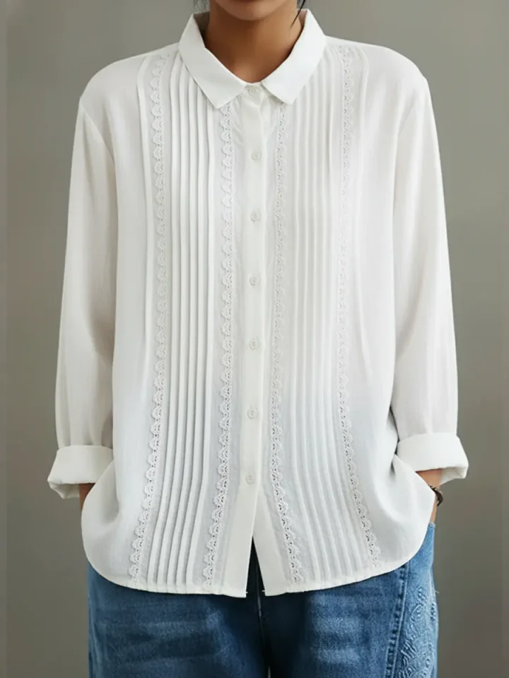 Clara | Elegante Plissierte Weiße Bluse Damen mit Spitzenbesatz für Festliche Anlässe 1