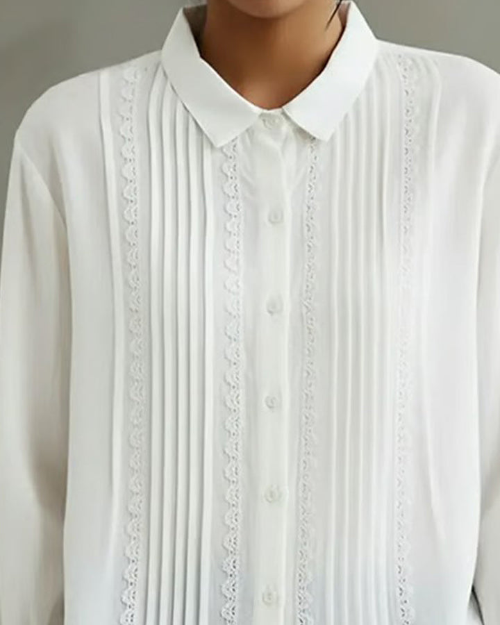 Clara | Elegante Plissierte Weiße Bluse Damen mit Spitzenbesatz für Festliche Anlässe 6