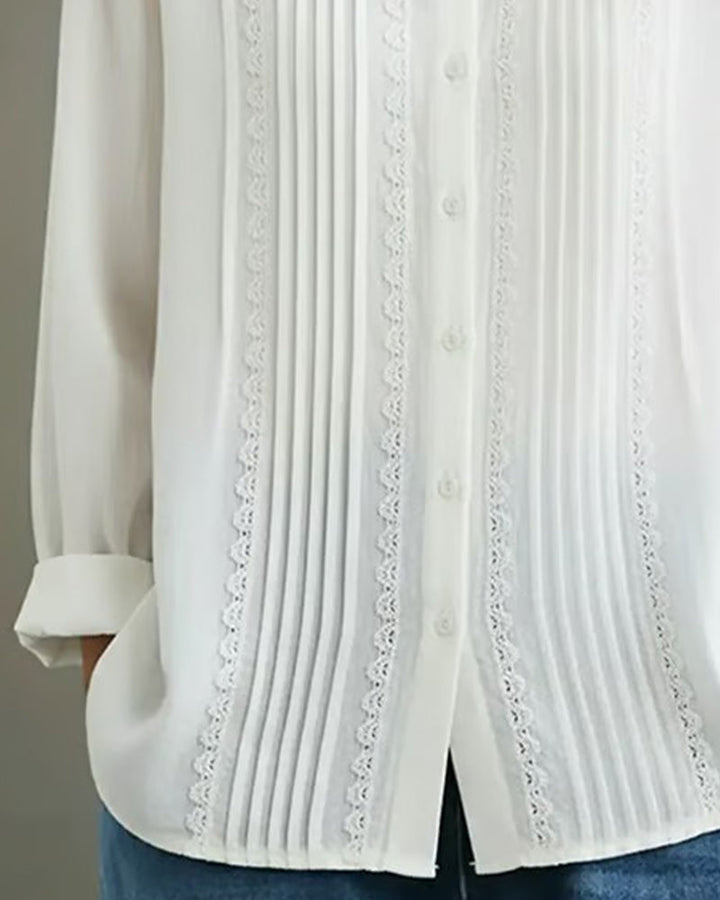 Clara | Elegante Plissierte Weiße Bluse Damen mit Spitzenbesatz für Festliche Anlässe 7