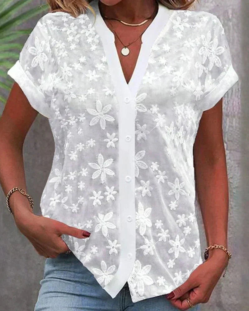 Clea | Elegante, Florale & Vielseitige Damenbluse – Weiße Bluse für Festliche Anlässe 0