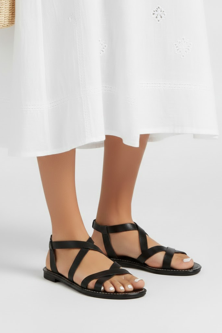 Jessica | Damen flache Sandalen mit gekreuzten Riemen