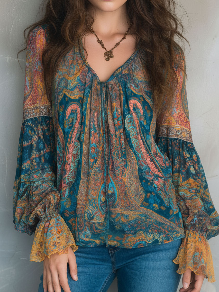 Cyrano | Elegante Chiffonbluse mit Rüschen und Paisley-Muster 1