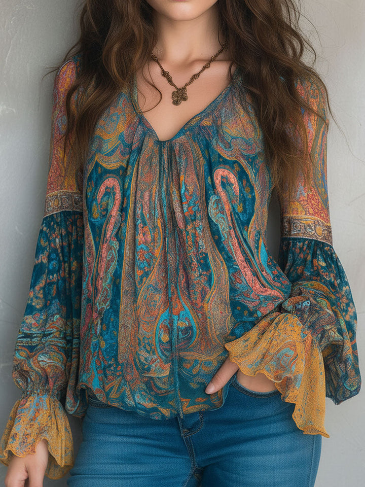 Cyrano | Elegante Chiffonbluse mit Rüschen und Paisley-Muster 2