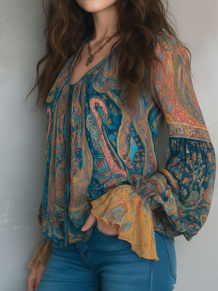 Cyrano | Elegante Chiffonbluse mit Rüschen und Paisley-Muster 3