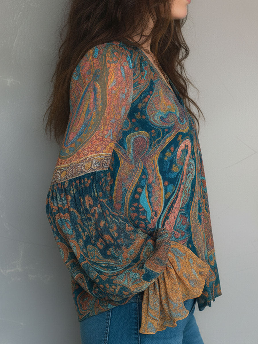 Cyrano | Elegante Chiffonbluse mit Rüschen und Paisley-Muster 4