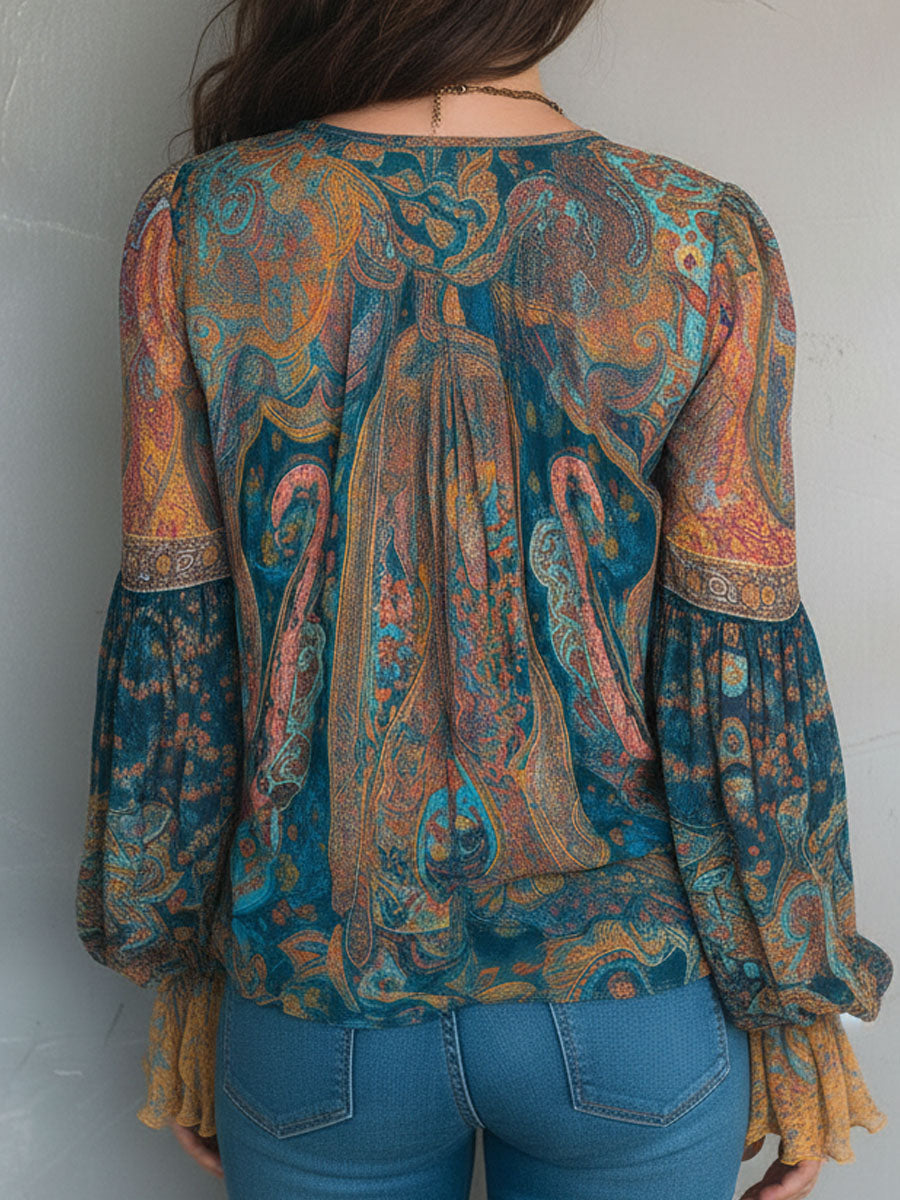 Cyrano | Elegante Chiffonbluse mit Rüschen und Paisley-Muster 5