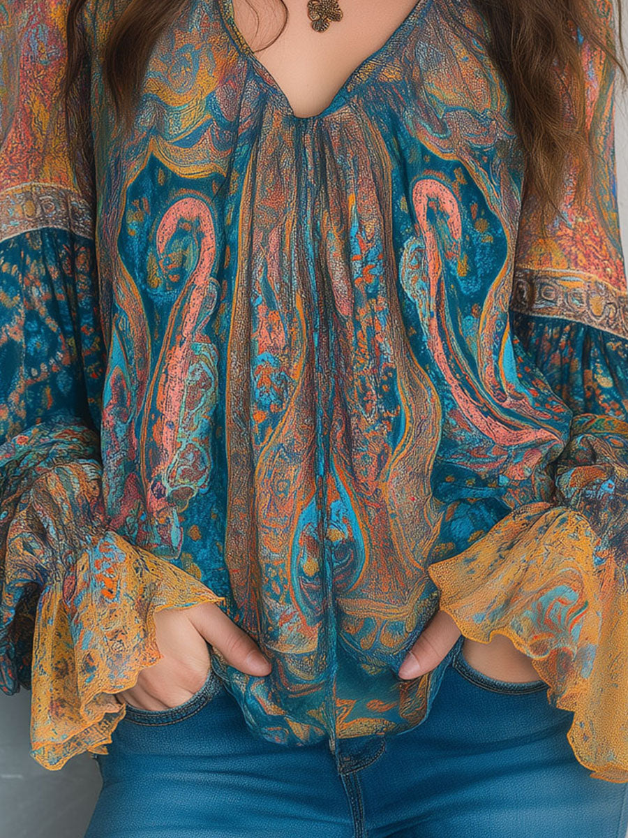 Cyrano | Elegante Chiffonbluse mit Rüschen und Paisley-Muster 7