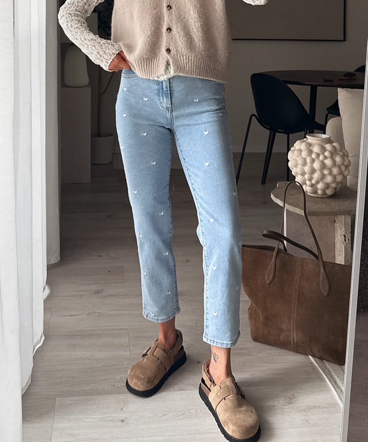 Stretch Mom Jeans Malou Herzen Hellblau