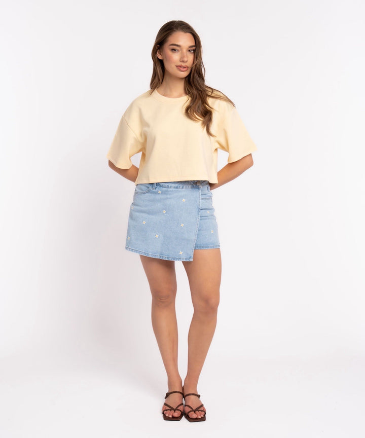 Jeans Hosenrock Klari Blumen Blau Ladypolitan ♡