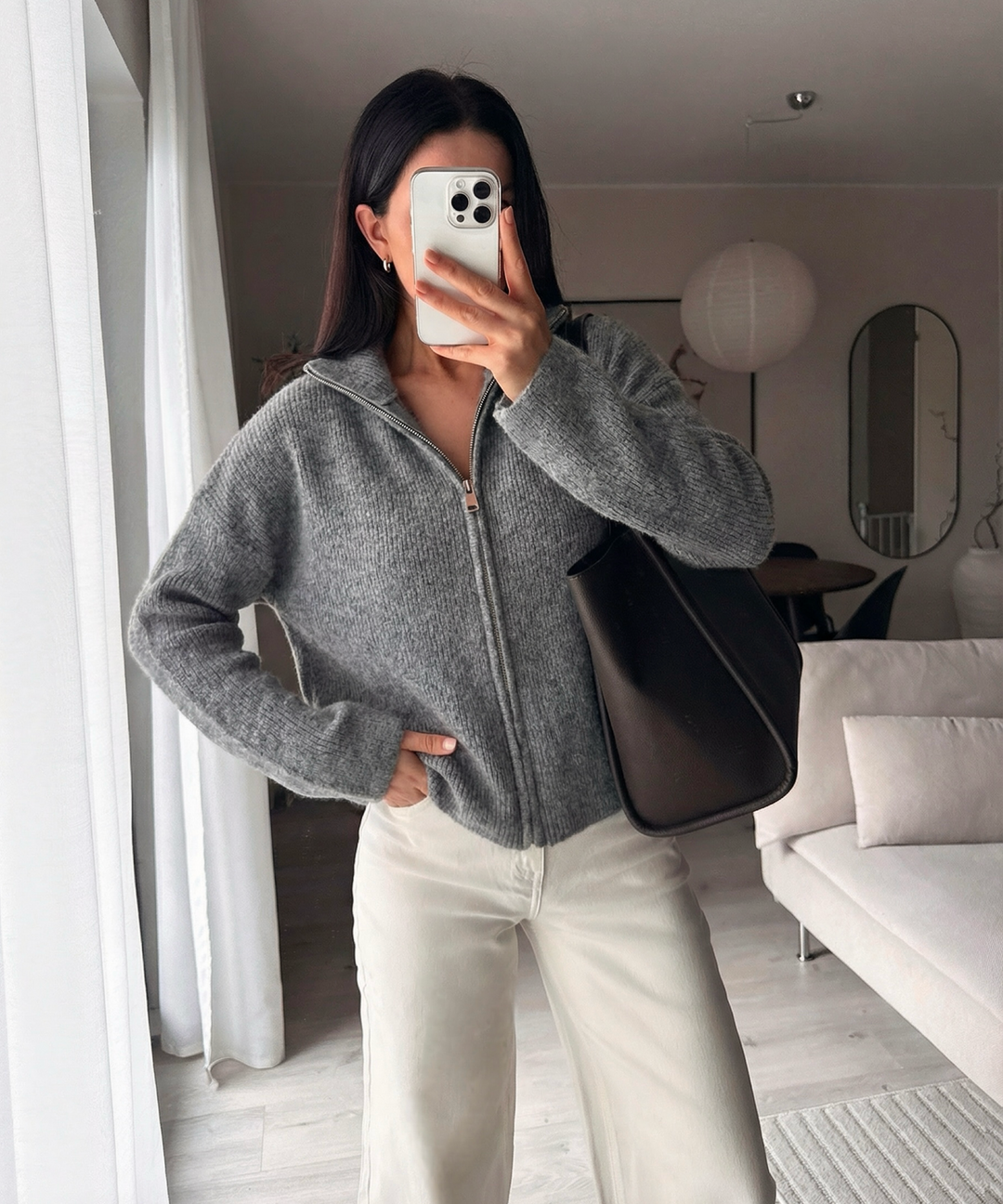 Zip Strickjacke Helena Uni Grau Ladypolitan ♡