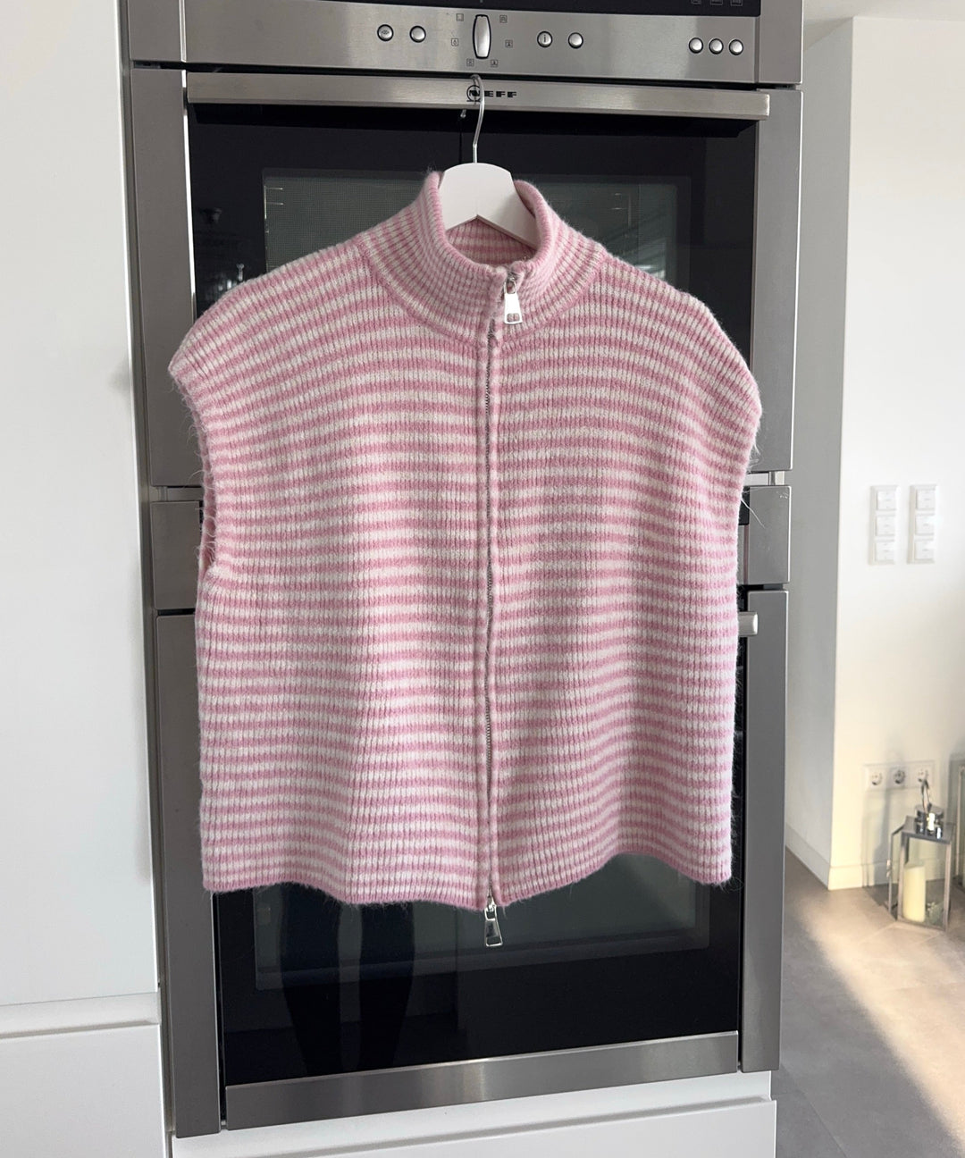 Kurzarm Strickjacke Vania Streifen Rosa