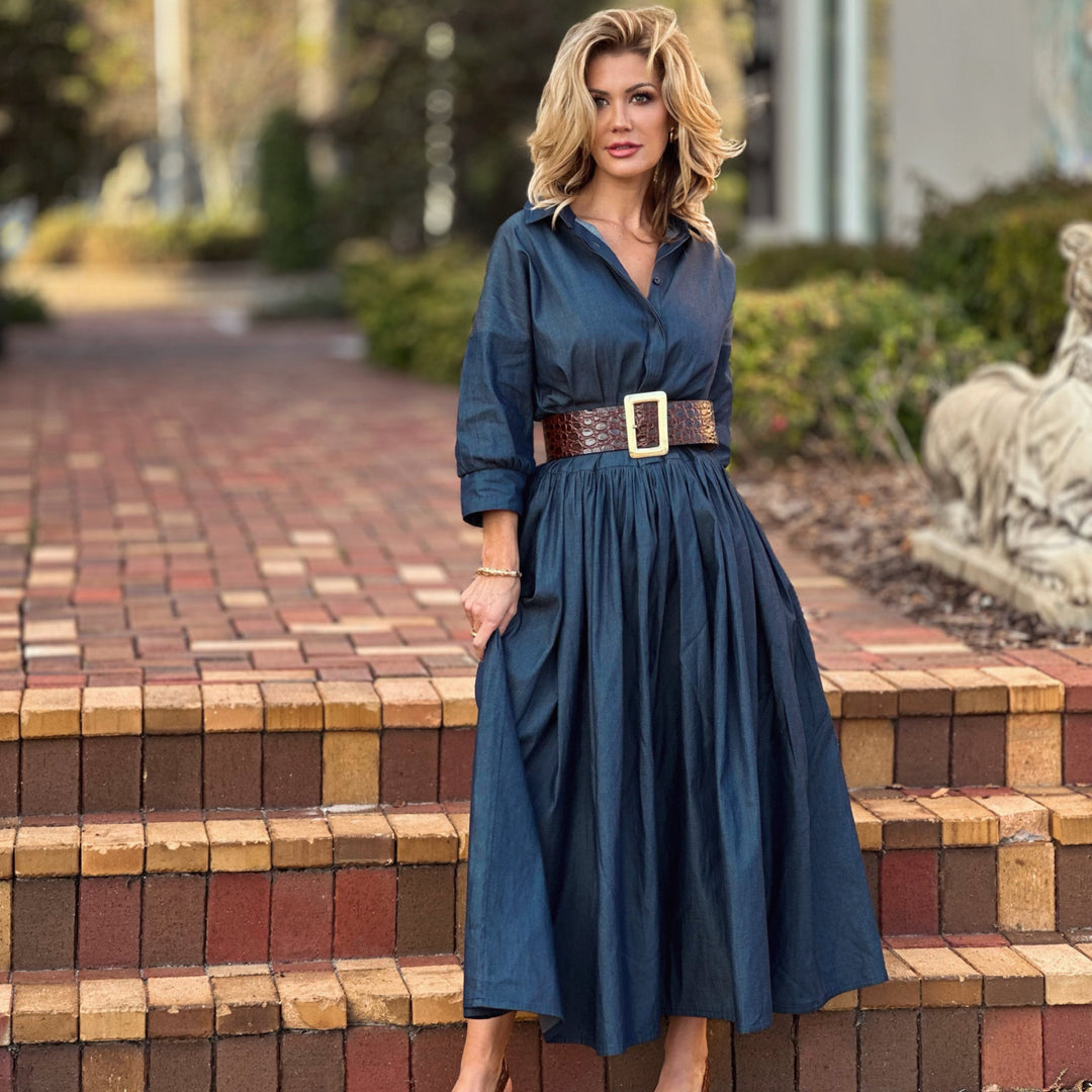 Damenkleid aus ägyptischer Baumwolle in Denim
