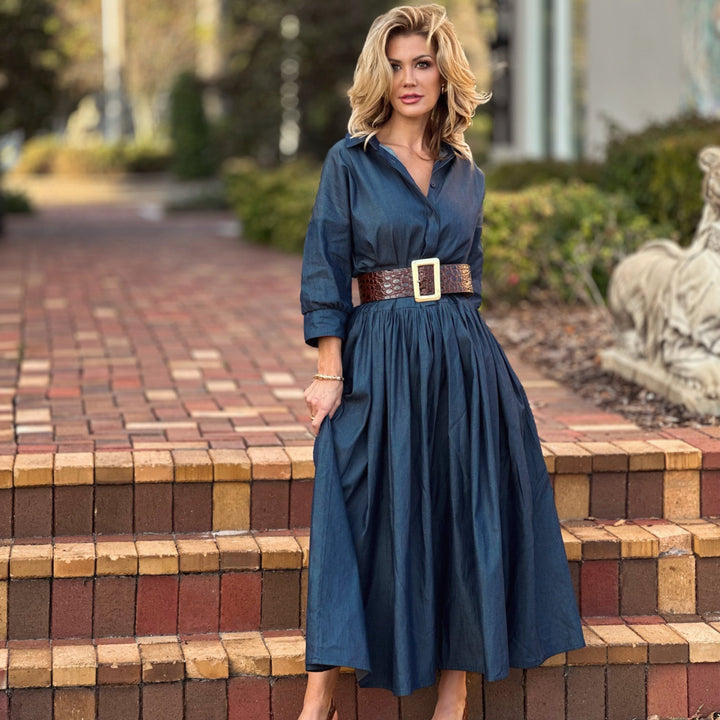 Damenkleid aus ägyptischer Baumwolle in Denim