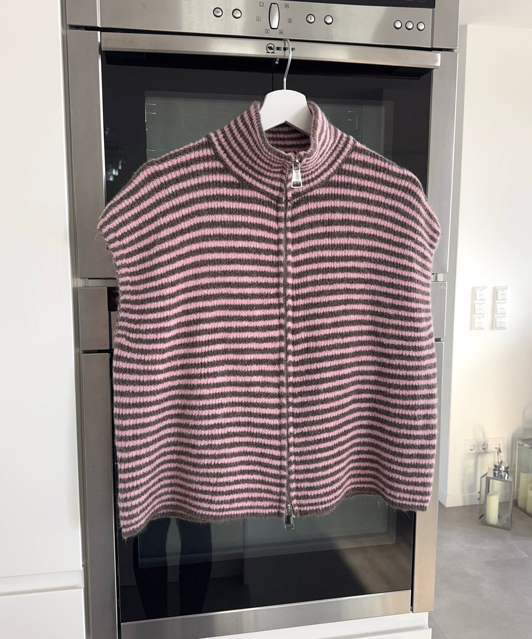 Kurzarm Strickjacke Vania Streifen Braun Rosa Ladypolitan ♡
