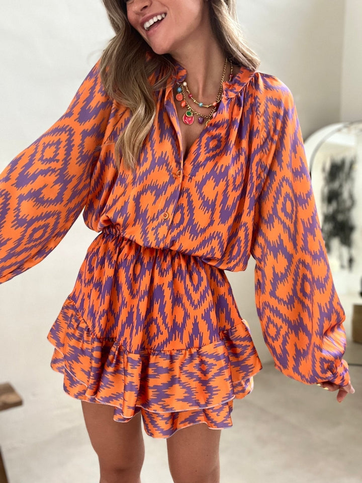 Damen Azteken Langarm Mini Kleid - Isabella