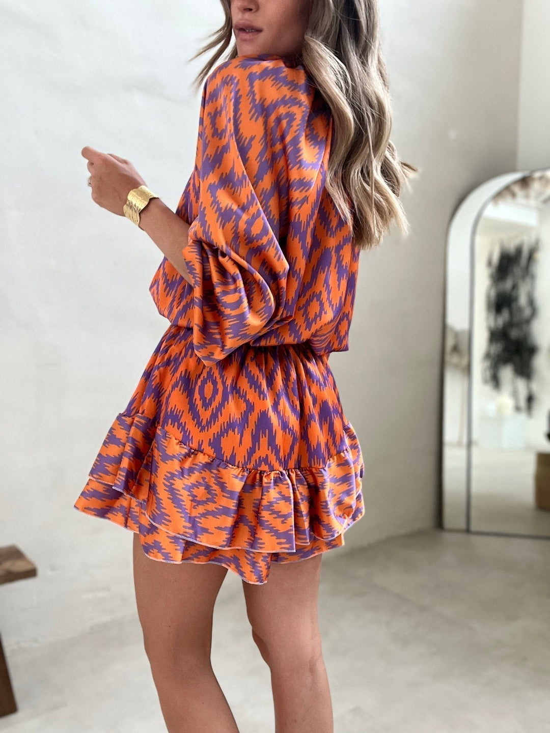 Damen Azteken Langarm Mini Kleid - Isabella