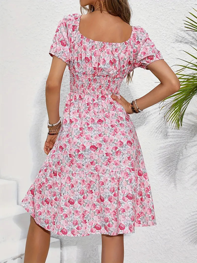 Damen Blumendruck Sommer Midi Kleid - Sophia