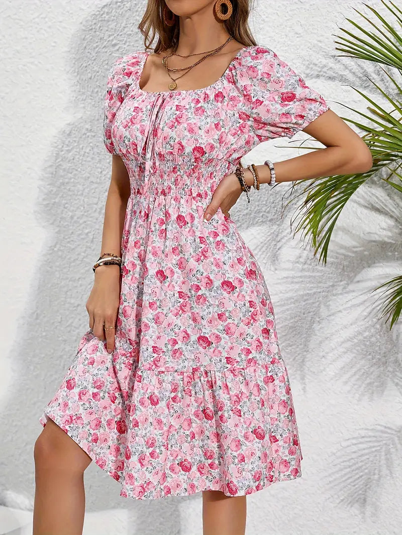 Damen Blumendruck Sommer Midi Kleid - Sophia