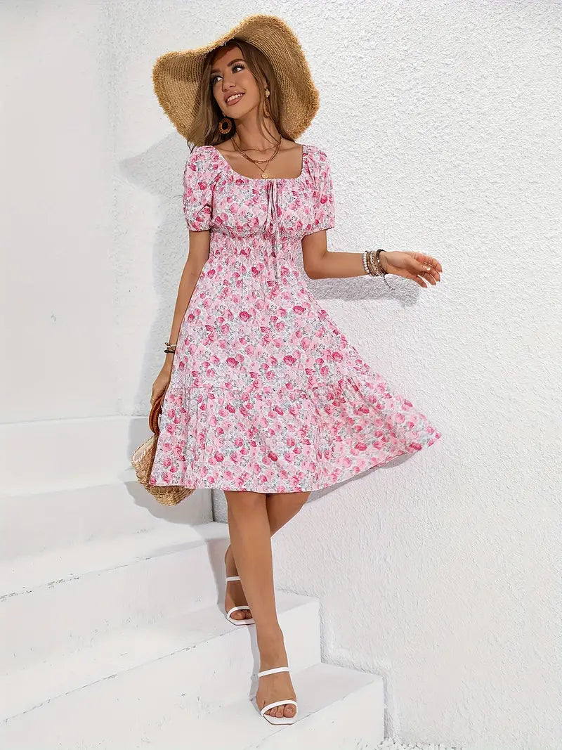 Damen Blumendruck Sommer Midi Kleid - Sophia
