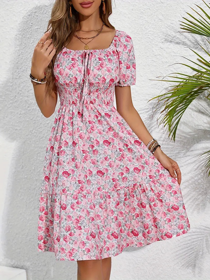 Damen Blumendruck Sommer Midi Kleid - Sophia