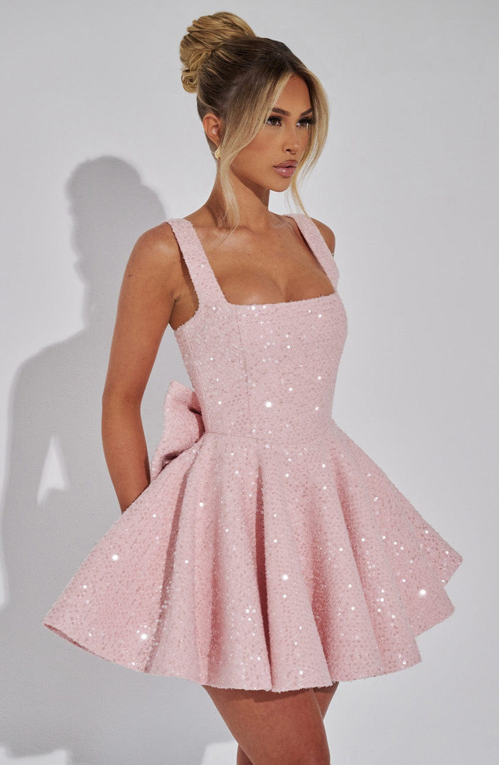 Damen Blush Cocktail Minikleid – Seraphina