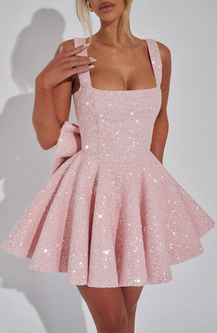 Damen Blush Cocktail Minikleid – Seraphina