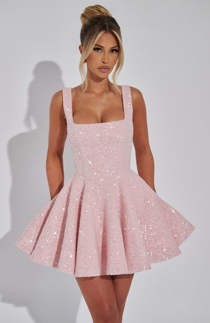 Damen Blush Cocktail Minikleid – Seraphina