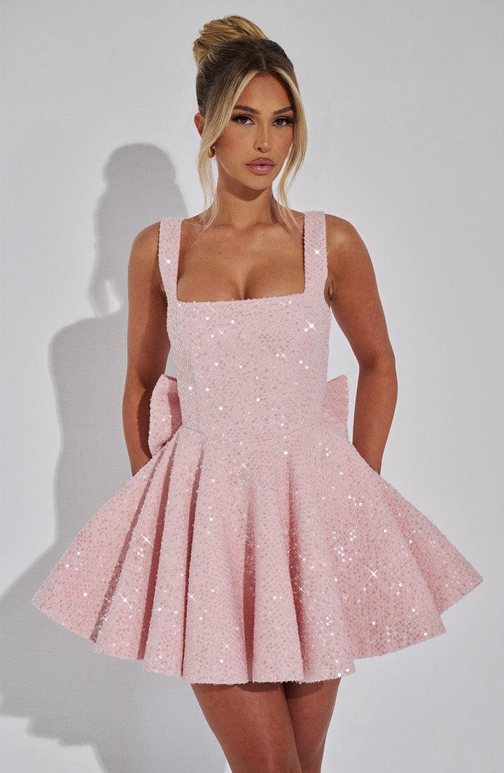 Damen Blush Cocktail Minikleid – Seraphina