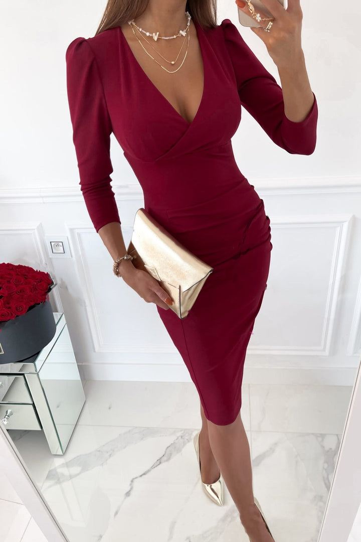 Damen Bodycon V-Ausschnitt Kleid - Olivia