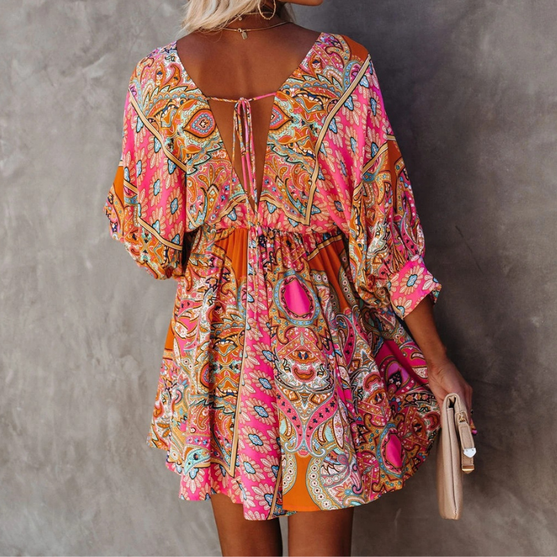 Damen Bohemian Florales Mini Kleid - Aurora