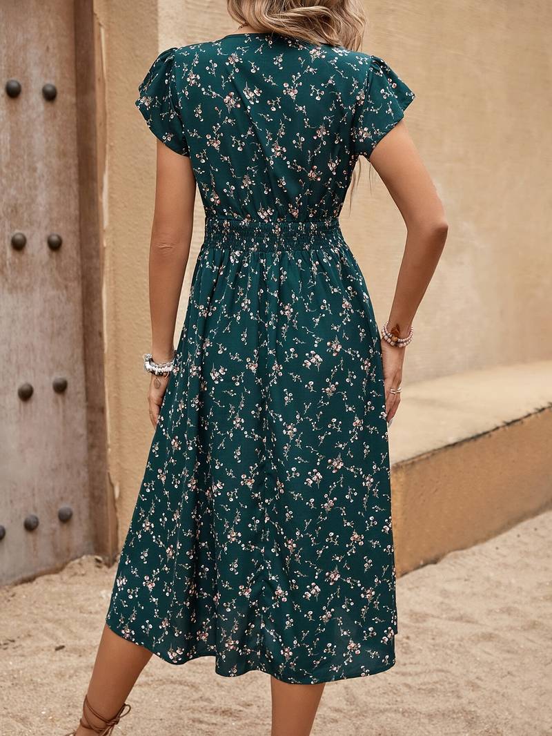 Damen Casual V-Ausschnitt Midi Kleid - Celeste