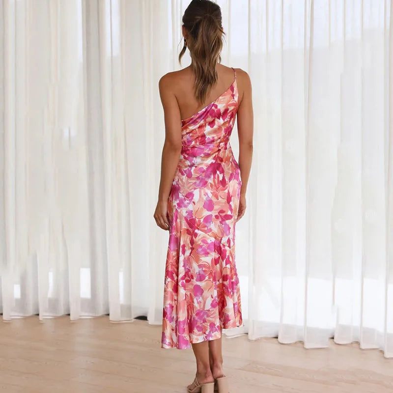 Damen Ein-Schulter Geblümtes Midikleid - Leah