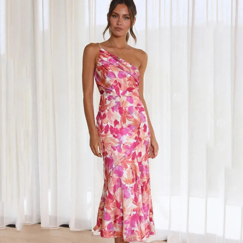 Damen Ein-Schulter Geblümtes Midikleid - Leah