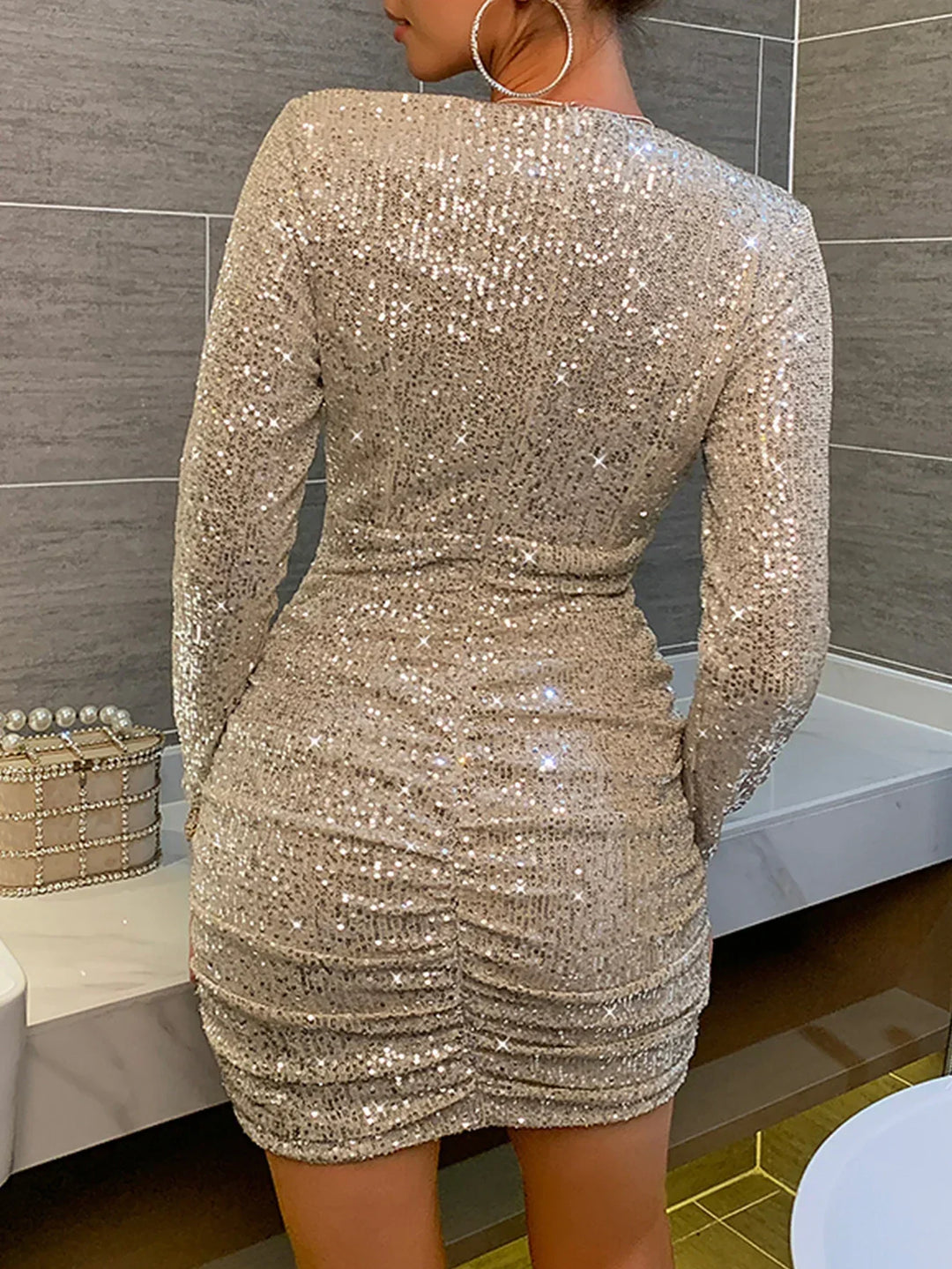 Damen Elegantes Langarm Party Mini Kleid - Elia