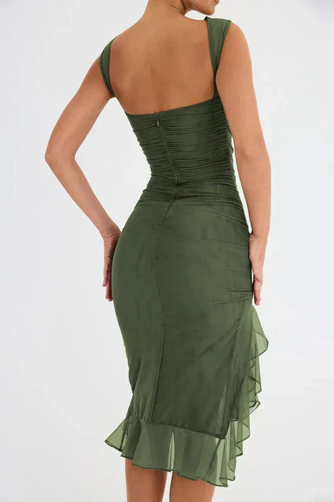 Damen Elegantes Rüschiges Midi Kleid - Vivienne