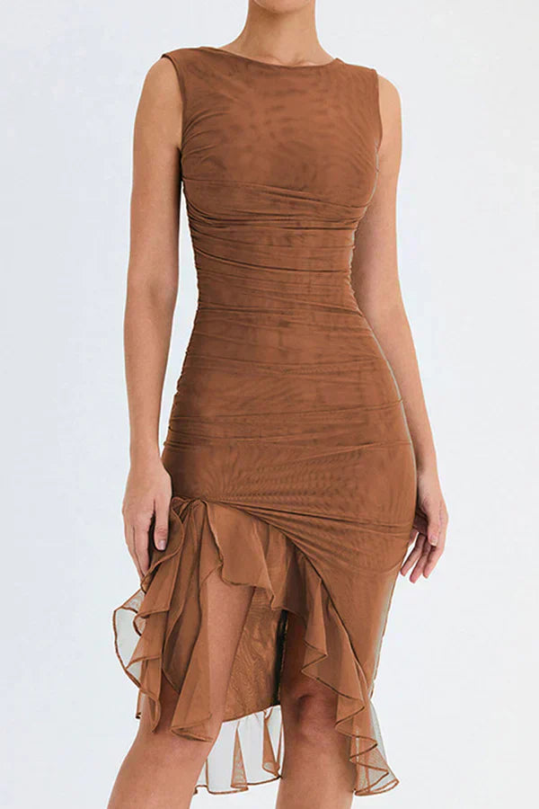 Damen Elegantes Rüschiges Midi Kleid - Vivienne