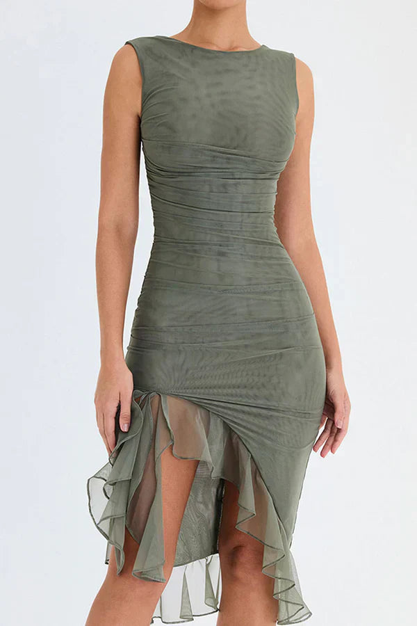 Damen Elegantes Rüschiges Midi Kleid - Vivienne