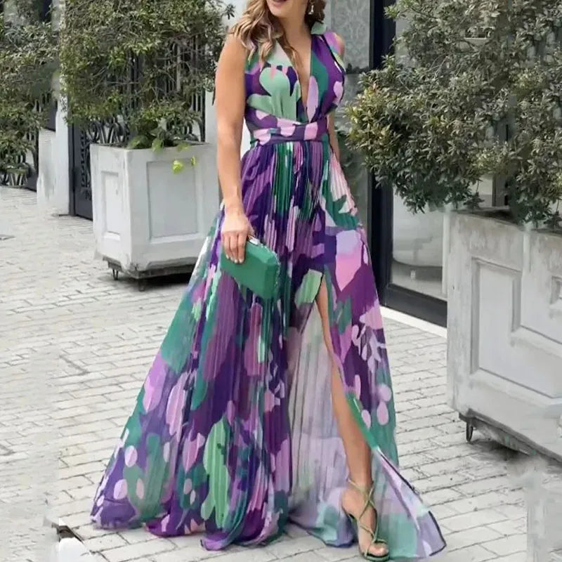 Damen Elegantes V-Ausschnitt Maxikleid - Isabelle