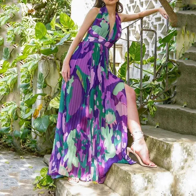 Damen Elegantes V-Ausschnitt Maxikleid - Isabelle