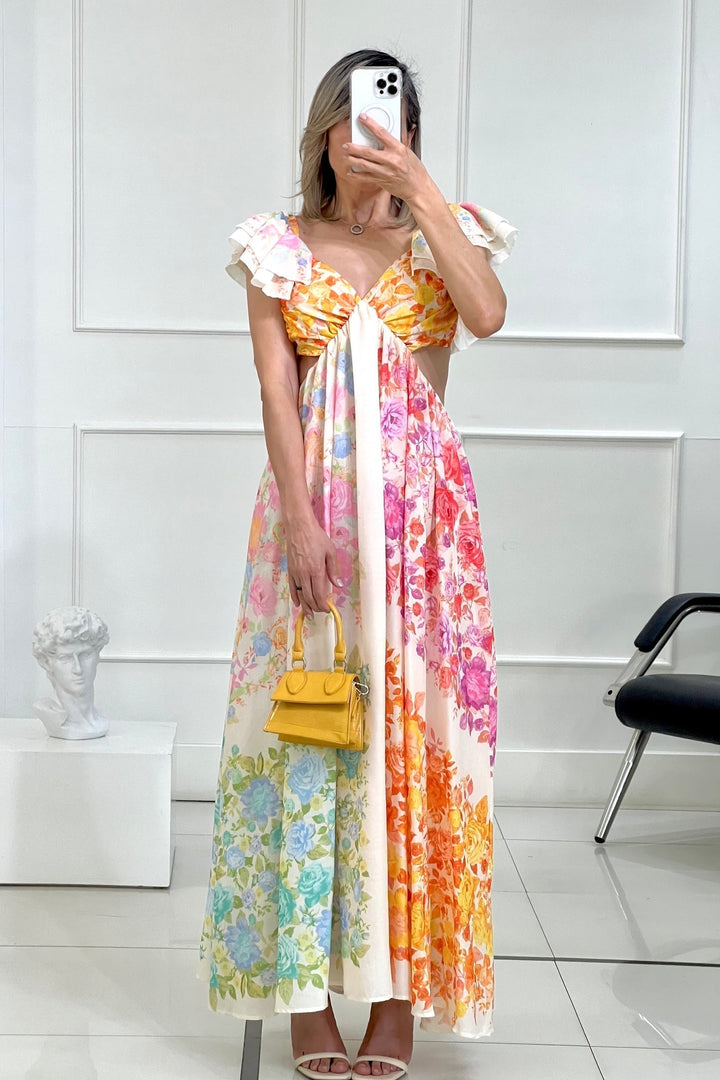 Damen Floral Sommer Maxi Kleid – Linne