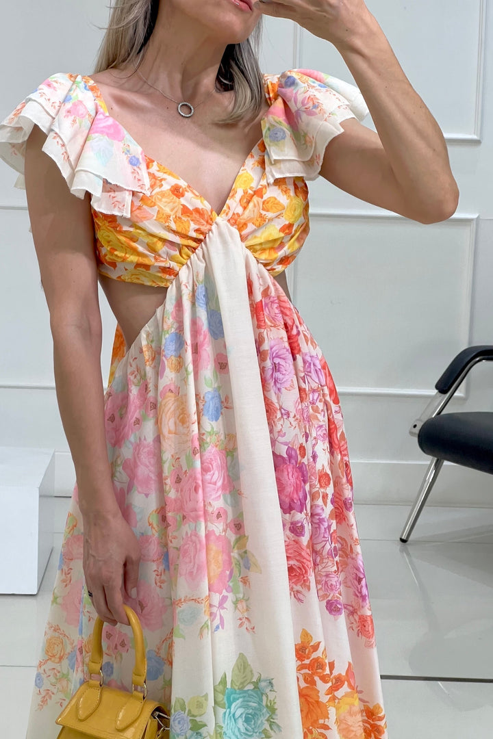 Damen Floral Sommer Maxi Kleid – Linne