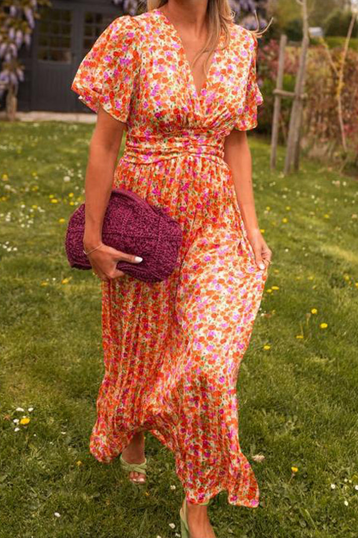 Damen Floral V-Ausschnitt Maxi Kleid - Lara
