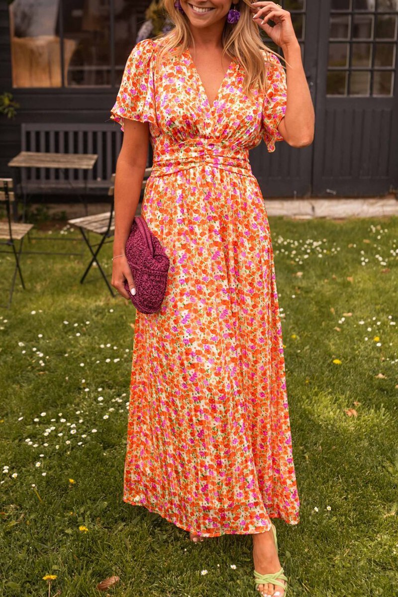 Damen Floral V-Ausschnitt Maxi Kleid - Lara